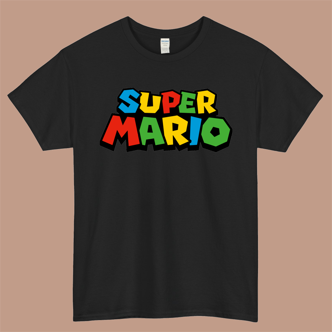 Super Mario Logo Mens Unisex Short Sleeve Black T-Shirt Size S-3XL