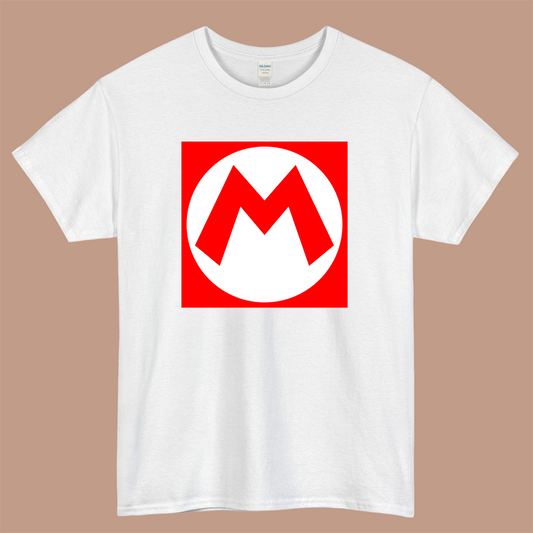 Super Mario Emblem Logo Mens Unisex Short Sleeve White T-Shirt Size S-3XL