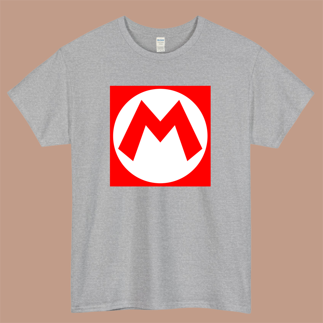 Super Mario Emblem Logo Mens Unisex Short Sleeve Gray T-Shirt Size S-3XL