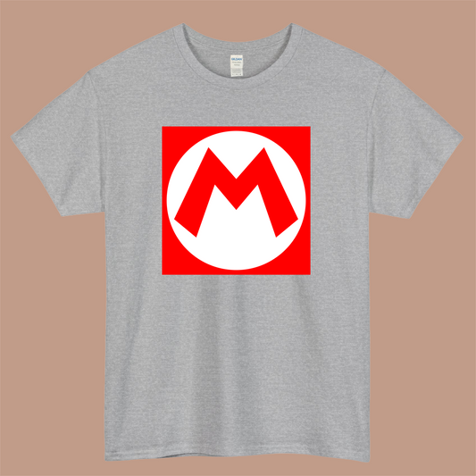 Super Mario Emblem Logo Mens Unisex Short Sleeve Gray T-Shirt Size S-3XL