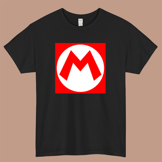 Super Mario Emblem Logo Mens Unisex Short Sleeve Black T-Shirt Size S-3XL