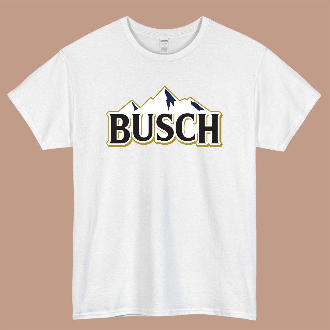 The BUSCH Beer Logo Mens Unisex Short Sleeve White T-Shirt Size S-3XL
