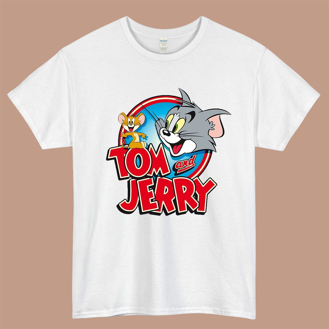 Tom Cat Jerry Mouse Tom And Jerry Logo Mens Unisex Short Sleeve White T-Shirt Size S-3XL