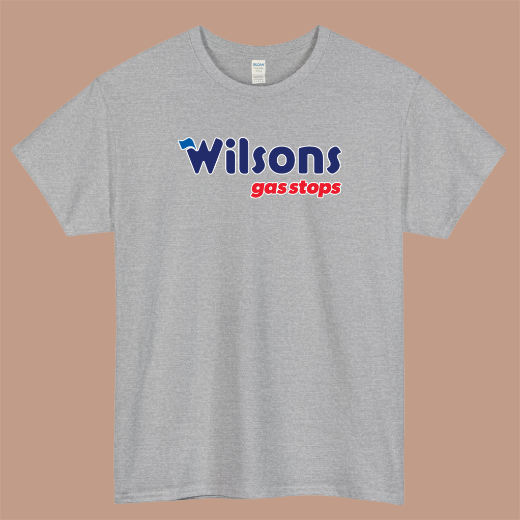 WILSON Gas Stop Logo Mens Unisex Short Sleeve Gray T-Shirt Size S-3XL