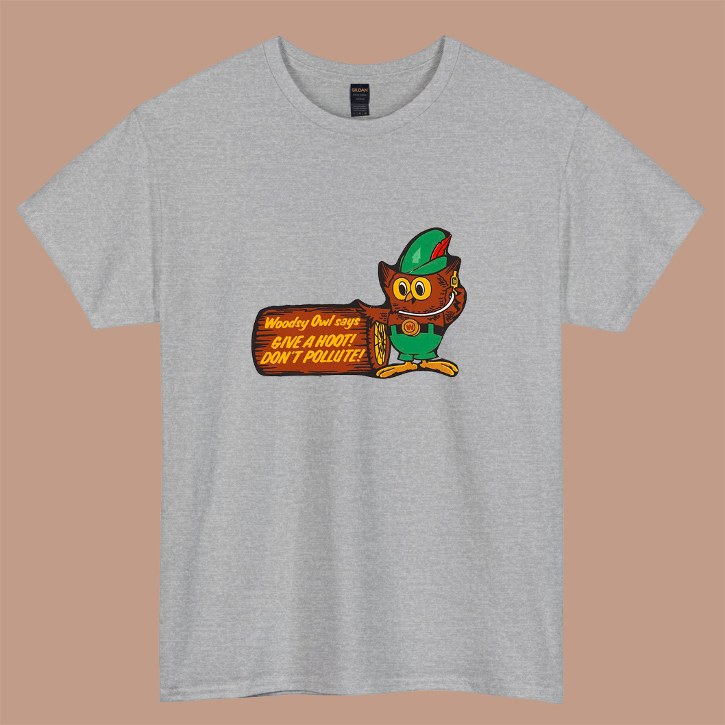 Woodsy Owl says Give a Hoot Dog logo short sleeve t shirt S-5XL - P
