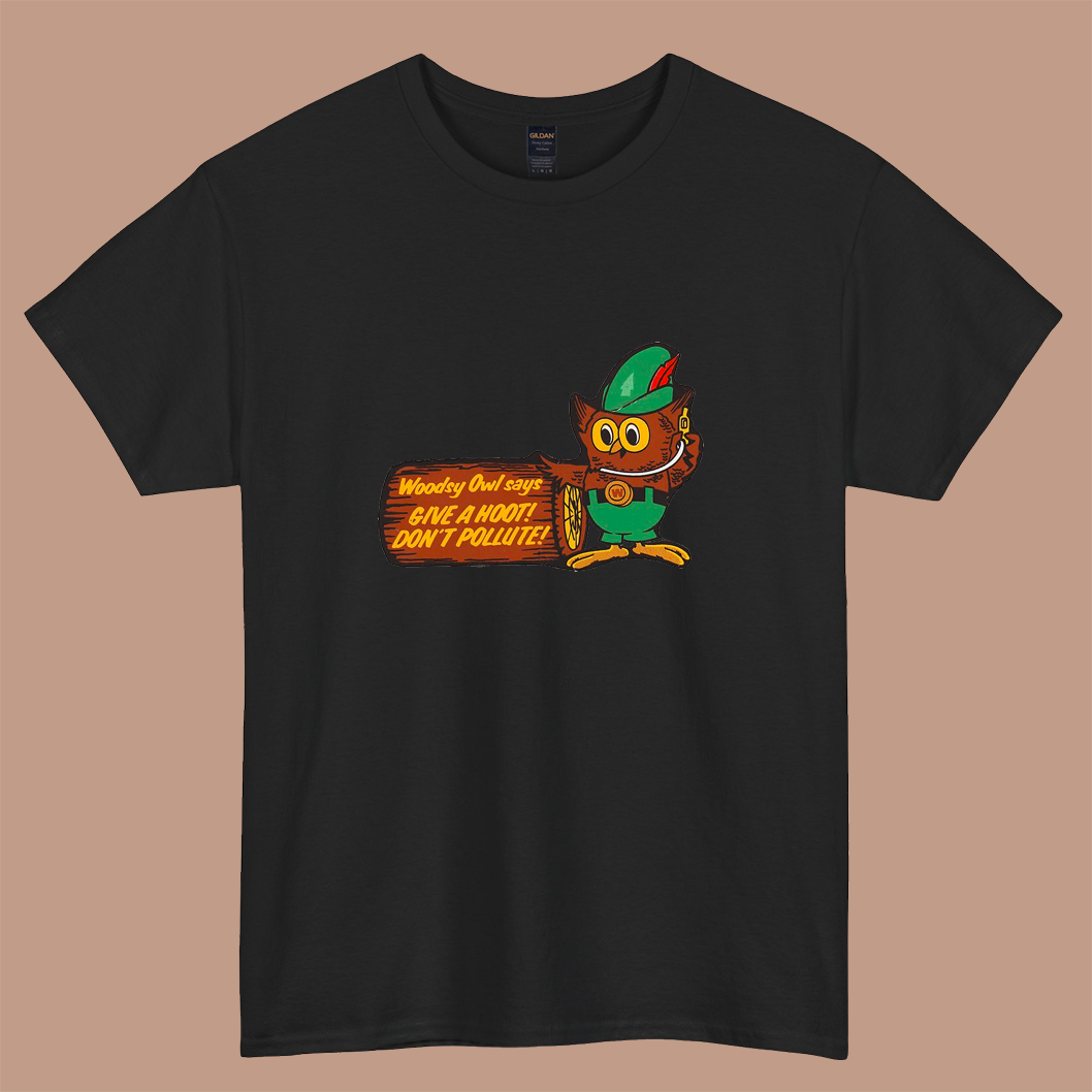 Woodsy Owl says Give a Hoot Dog logo short sleeve t shirt S-5XL - P