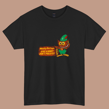 Woodsy Owl says Give a Hoot Dog logo short sleeve t shirt S-5XL - P