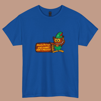 Woodsy Owl says Give a Hoot Dog logo short sleeve t shirt S-5XL - P