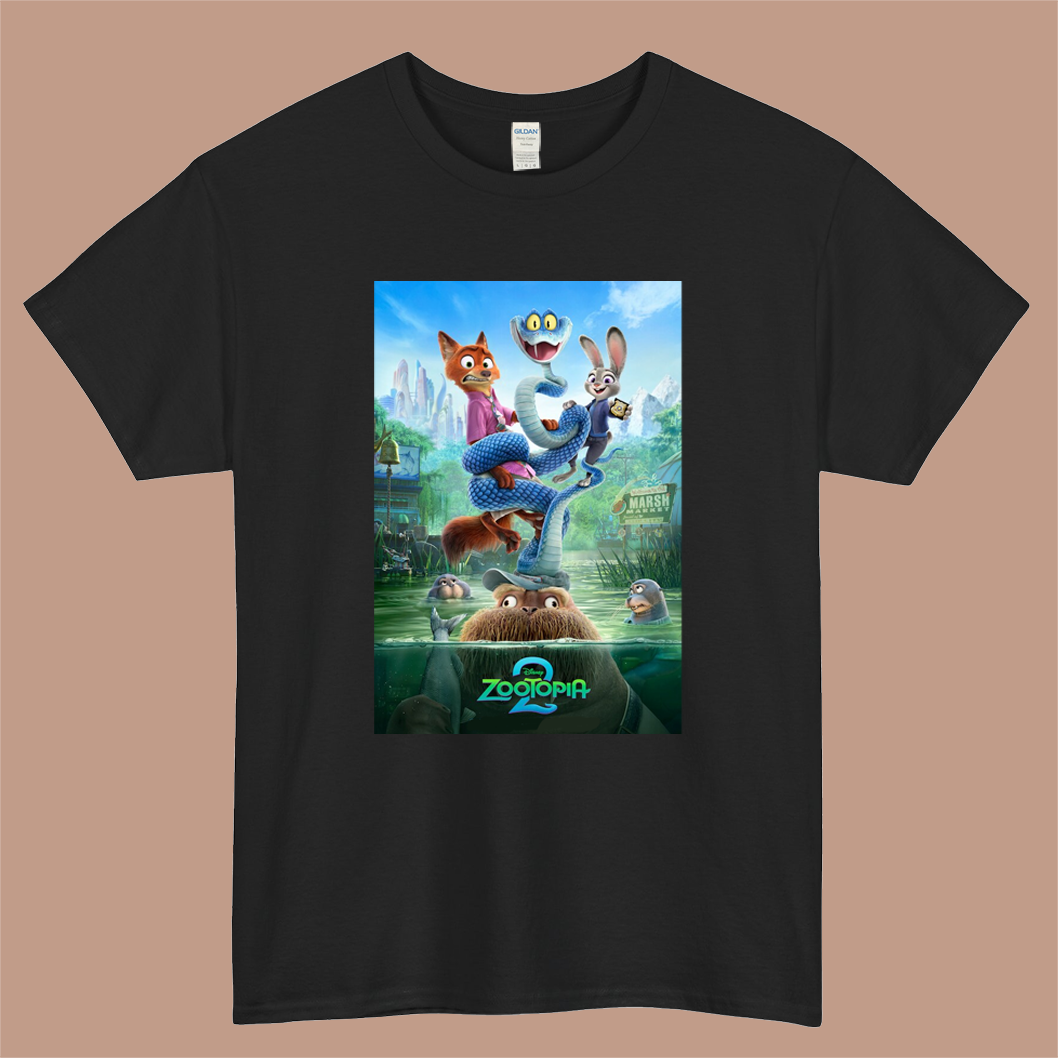 Zootopia Movie 2 Logo Mens Unisex Short Sleeve Black T-Shirt Size S-3XL